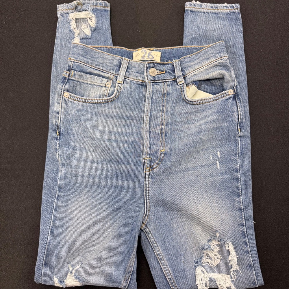 We The Free Free People Women 26 Blue Distressed High Rise Skinny Jeans Ripped